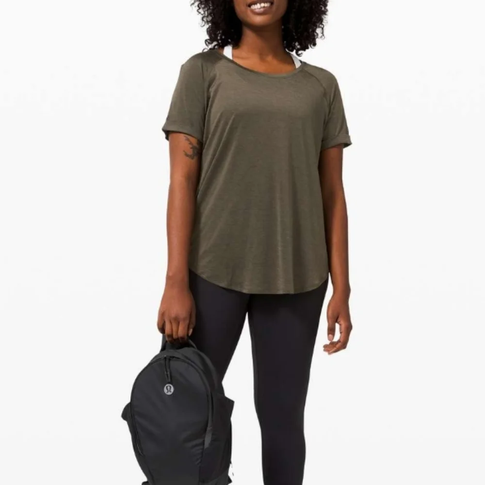 Lululemon Open Up Tie Back Tee In Dark Olive